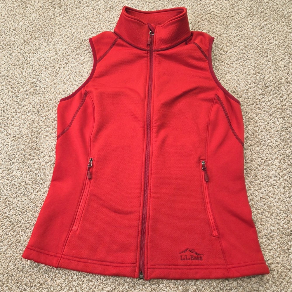 L.L. Bean Women's Size S Red Fleece Zip Up Vest Pro Stretch Pockets Mock Neck